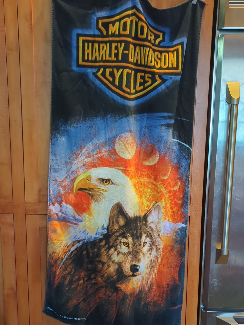 Harley-Davidson Black, Orange, Blue Eagle & Wolf Graphic Towel